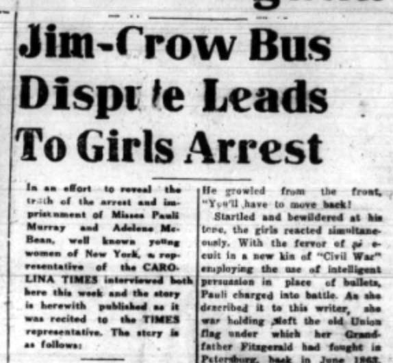 article from Carolina Times describing Murray's arrest