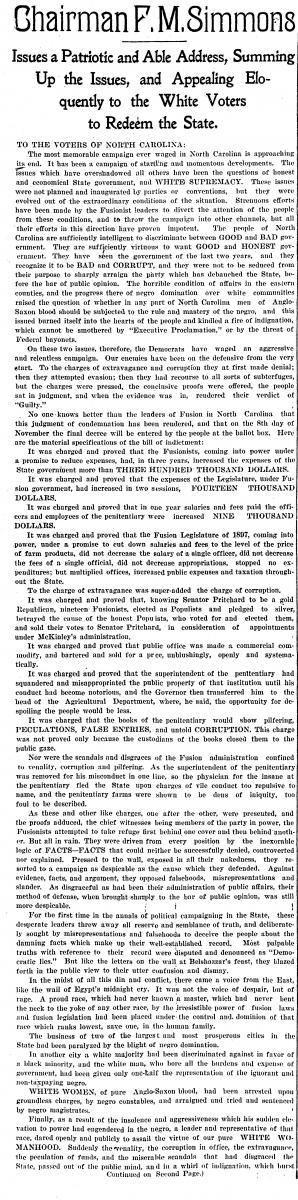 Newspaper clipping of Simmon's Address