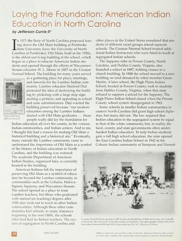 An article about American Indian education in North Carolina