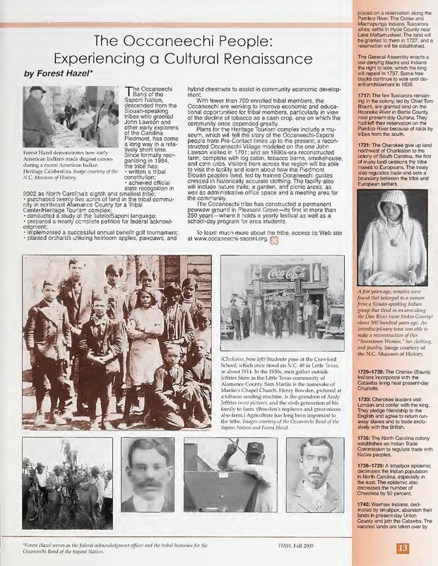 An article about the Occaneechi Tribe in North Carolina