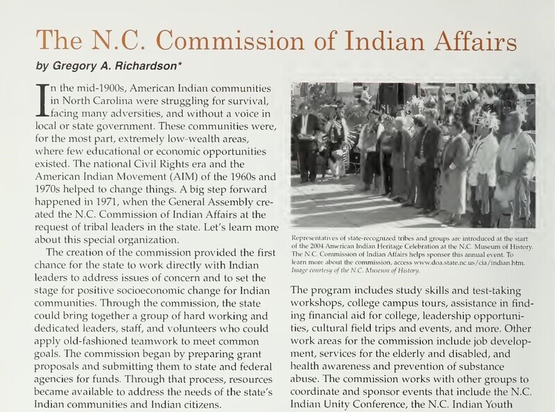 An article about the NC Commission of Indian Affairs