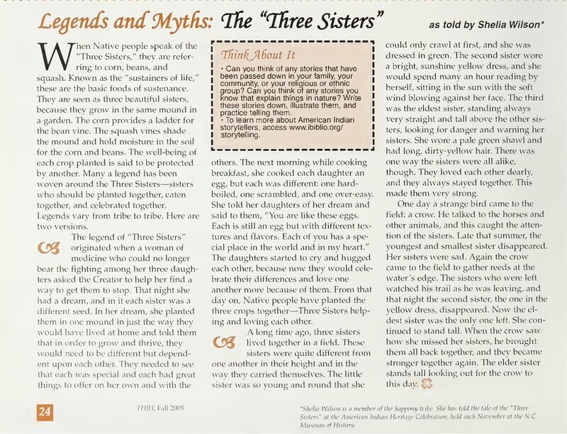 An article about the American Indian legend of the Three Sisters