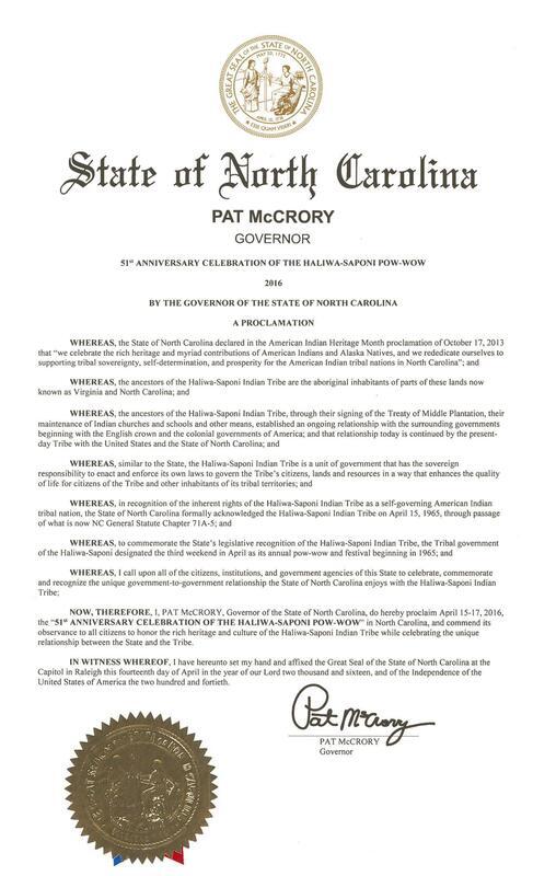Governor's proclamation of the 51st anniversary celebration of the Haliwa-Saponi Pow-wow