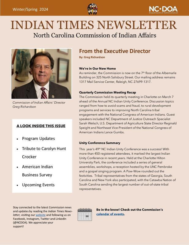 A recent newsletter from the NC Commission of Indian Affairs