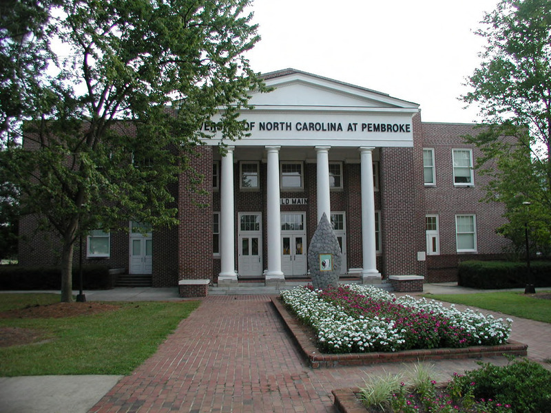 Exterior view of Old Main building, the location of the Museum of the Native American Resource Center, on the UNCP campus