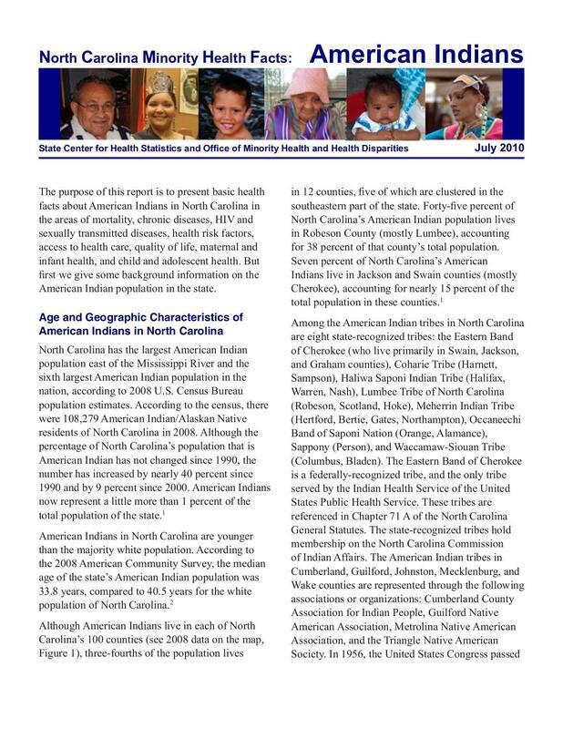 A report with basic health facts about American Indians in North Carolina