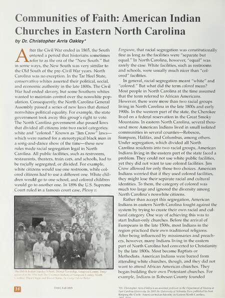 An article about American Indian churches in eastern North Carolina