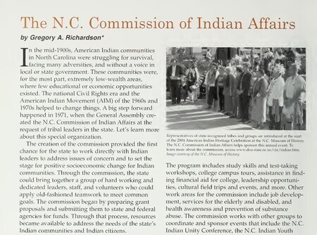 An article about the NC Commission of Indian Affairs