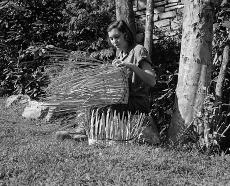 Cherokee Indian girl Weaving Basket