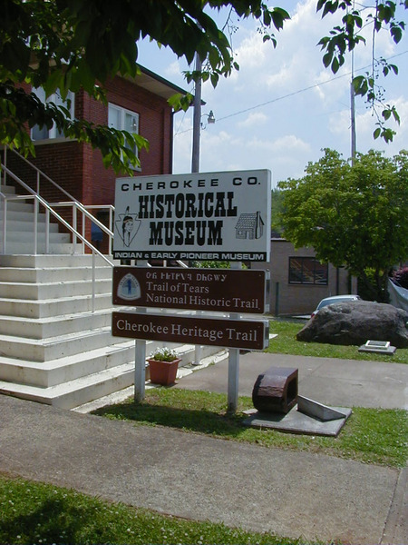 A photograph of the sign for Cherokee County Historical Museum