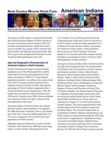 A report with basic health facts about American Indians in North Carolina