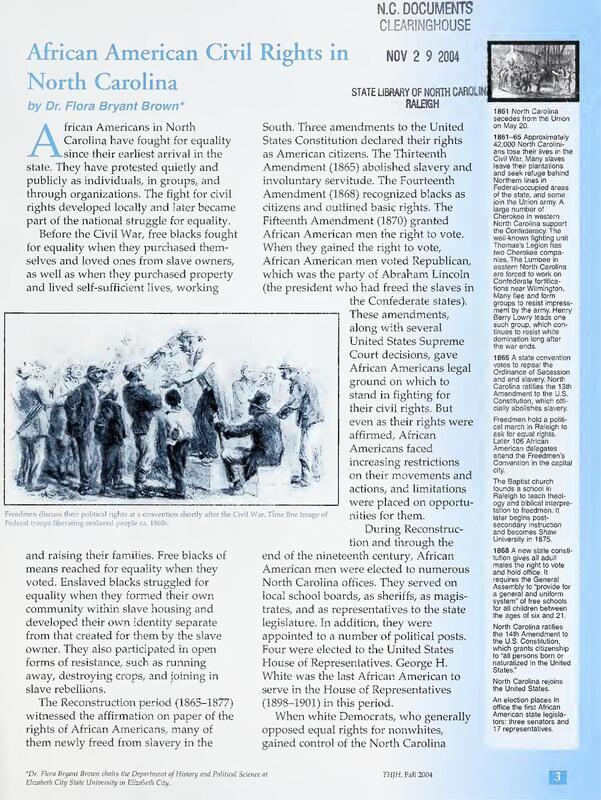 An article about the civil rights of African Americans in North Carolina.