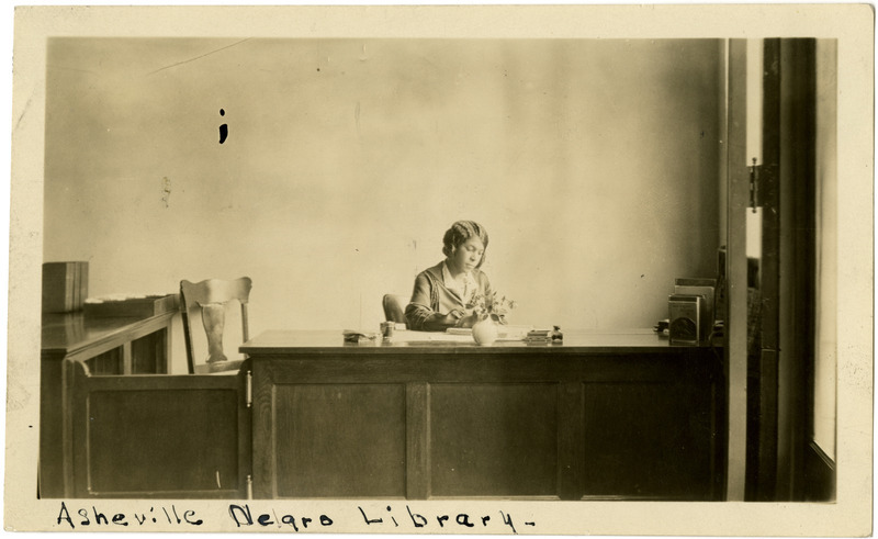Photograph of the front desk of the Asheville Library for African Americans.