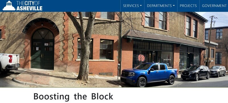 Website of a project in Asheville for The Block, a historic Black business district and multicultural hub.