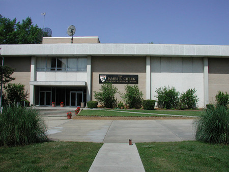 Front exterior view of the James E. Cheek Learning Resource Center at Shaw University.
