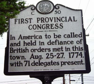 north carolina highway marker for first provincial congress