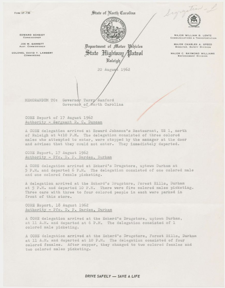 A report issued by NC Highway Patrol discussing protestors.