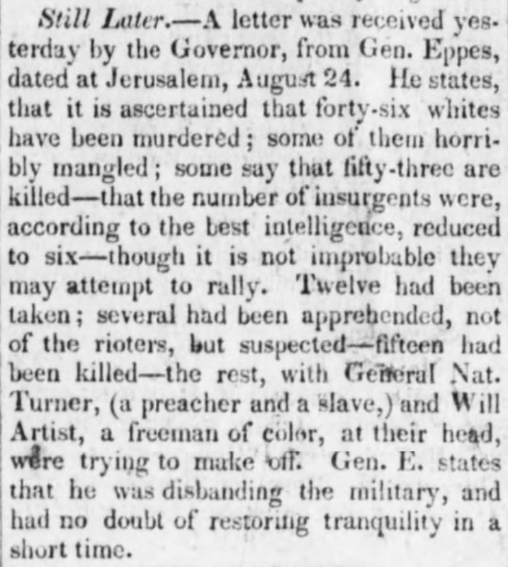 Article about slave rebellions and impact in NC