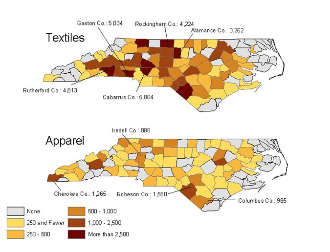 Jobs lost in North Carolina's textile & apparel industry between 1996 and 2006.