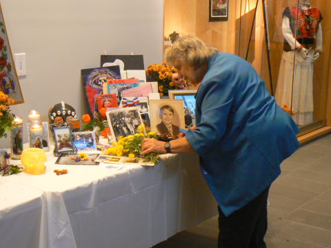Laying flowers on an altar