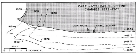 Map of historic shorelines from Buxton to Cape Hatteras