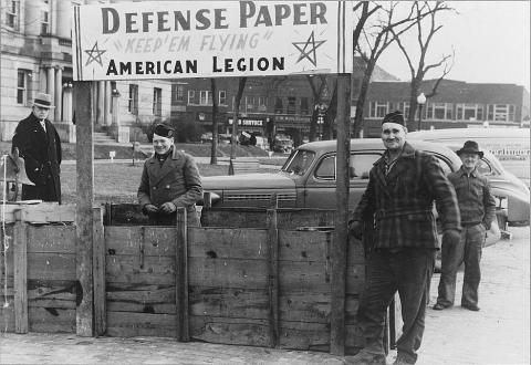 At the American Legion booth for collecting scrap paper