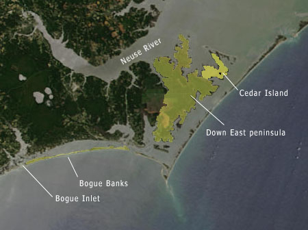 Map/Satellite Image of the North Carolina coast-Cedar Island