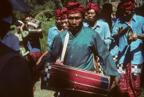 Men's marching band playing for funeral