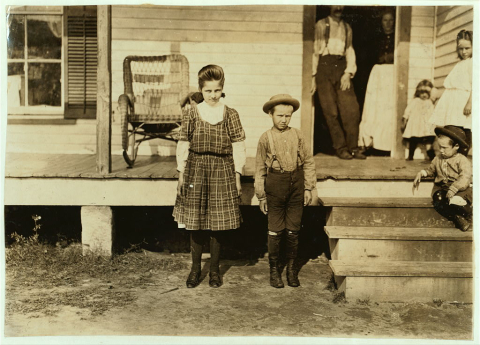 Children at home in a textile mill community