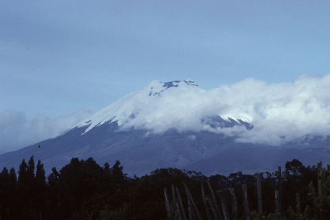 The snow-capped peak of Mount Cotopaxi