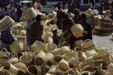 Piles of baskets in Saquisilí, Ecuador