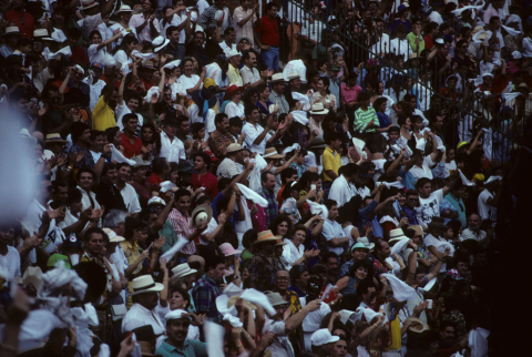 Spectators at a bullfight in Cartagena, Colombia
