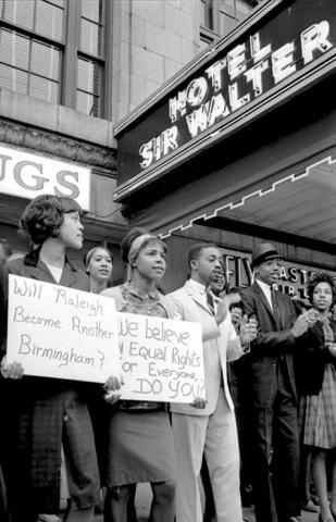 African Americans picketing in Raleigh, North Carolina, outside of the Sir Walter Hotel (1963)