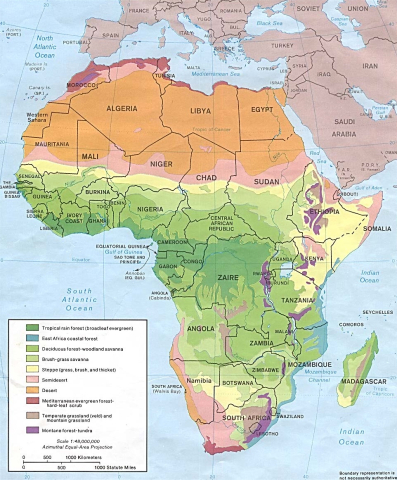 Map of Africa showing natural vegetation