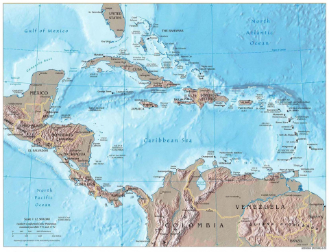 Reference map of Central America and the Caribbean (2002)