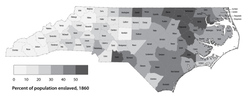 North Carolina enslaved population by county, 1860