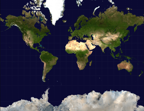 World satellite map in Mercator projection