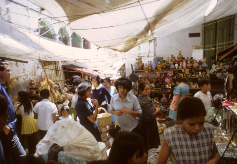 Busy market in Taxco, Mexico