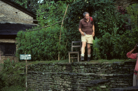 Tourist at a police check point along a trekking trail in Nepal