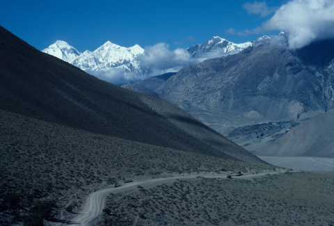 Dhaulagiri mountain rising above the trail