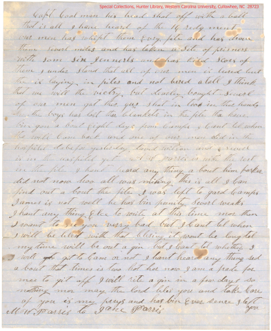 Letter from M W Parris to Jane Parris, July 3, 1862 (Page 2 of 2)
