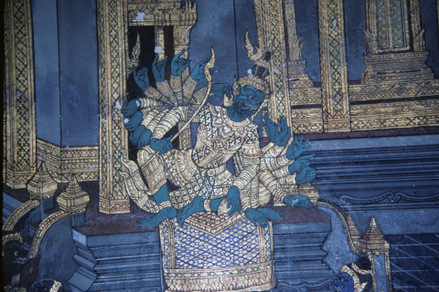 Demon king Ravana with twenty arms (Thai Ramayana mural)