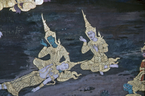 Rama and Laksman find fake dead Sita (Thai Ramayana mural)