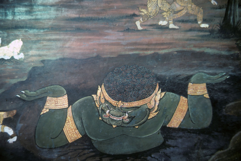 Demon on Lanka emerges from underground (Thai Ramayana mural)