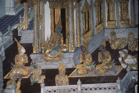 Story of Sita's son told to Rama at palace (Thai Ramayana mural)