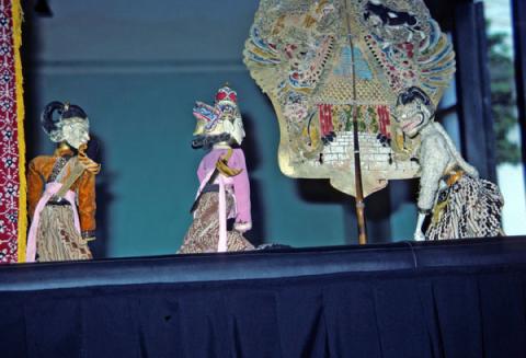 Rama and Hanuman go to meet Sita at a wood puppet performance in Yogyakarta