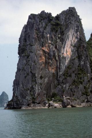 Close-up view of rocky island in Halong Bay