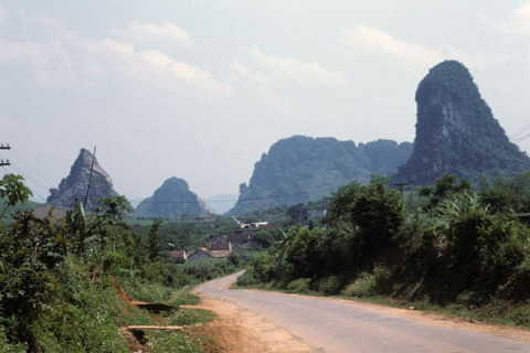 View of small mountain peaks along road between Hoa Binh and Mai Chau